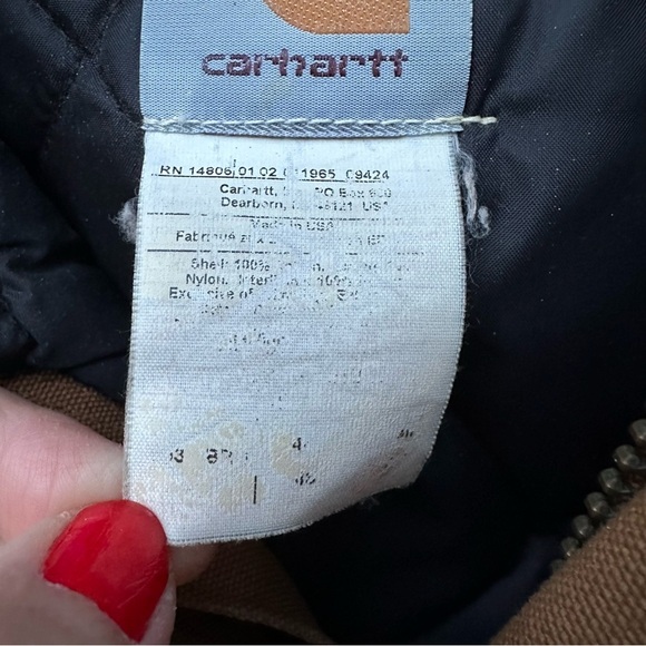 Vintage 90s Carhartt Tan Chore Jacket Detachable Hood Corduroy Collar Y2K - Picture 13 of 16